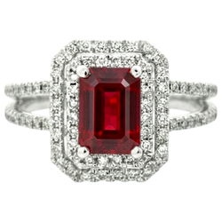 5 Karat Smaragdschliff Rubin und Aus der Erde Abgebauter Natürlicher Diamant Ring Weißgold 14K Schmuck