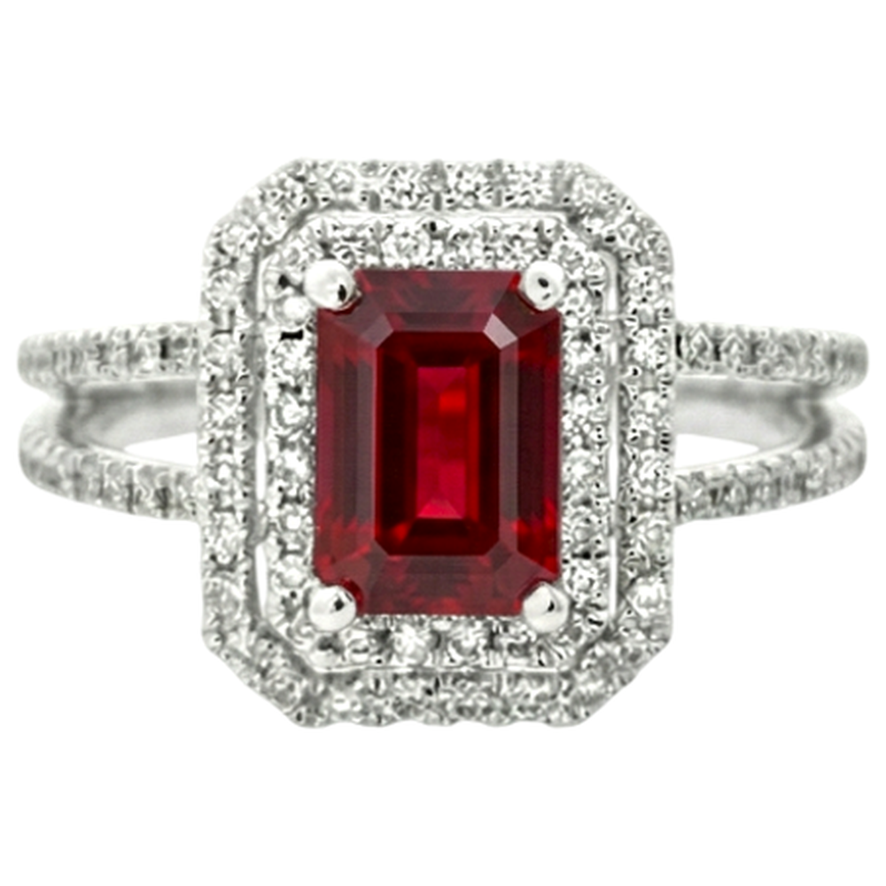 5 Karat Smaragdschliff Rubin und Aus der Erde Abgebauter Natürlicher Diamant Ring Weißgold 14K Schmuck