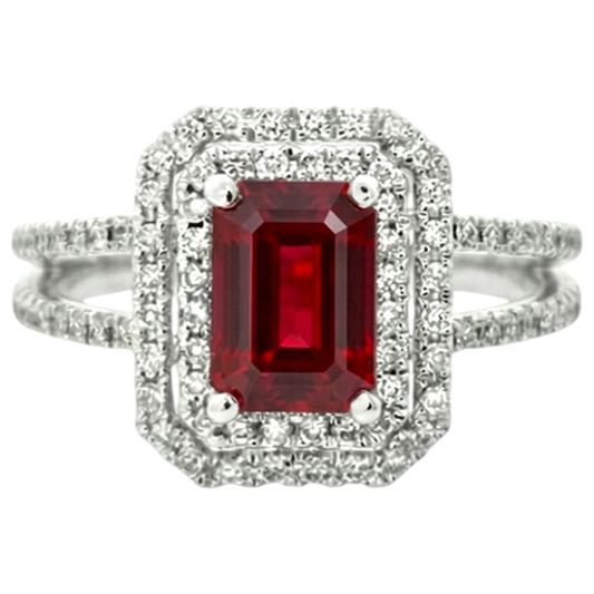 5 Karat Smaragdschliff Rubin und Aus der Erde Abgebauter Natürlicher Diamant Ring Weißgold 14K Schmuck