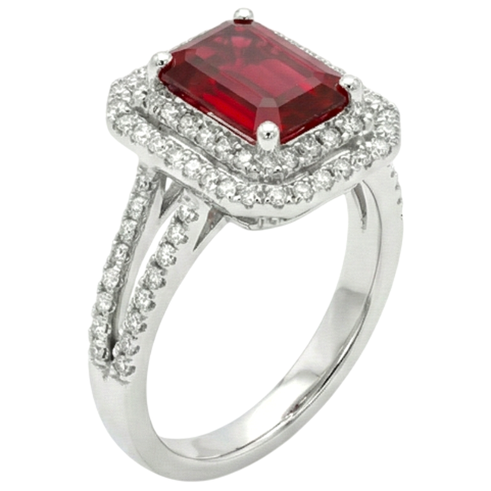 5 Karat Smaragdschliff Rubin und Aus der Erde Abgebauter Natürlicher Diamant Ring Weißgold 14K Schmuck