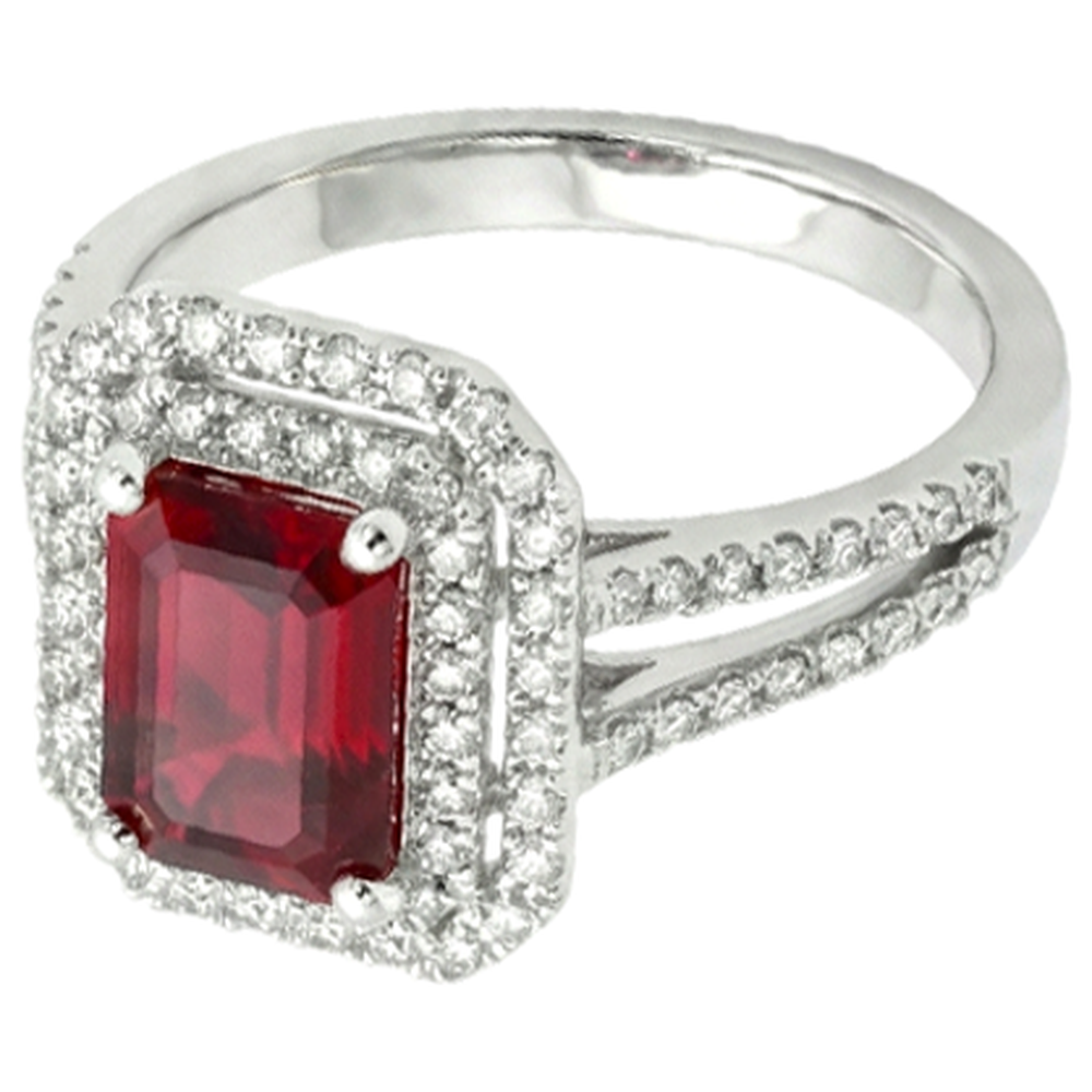 5 Karat Smaragdschliff Rubin und Aus der Erde Abgebauter Natürlicher Diamant Ring Weißgold 14K Schmuck