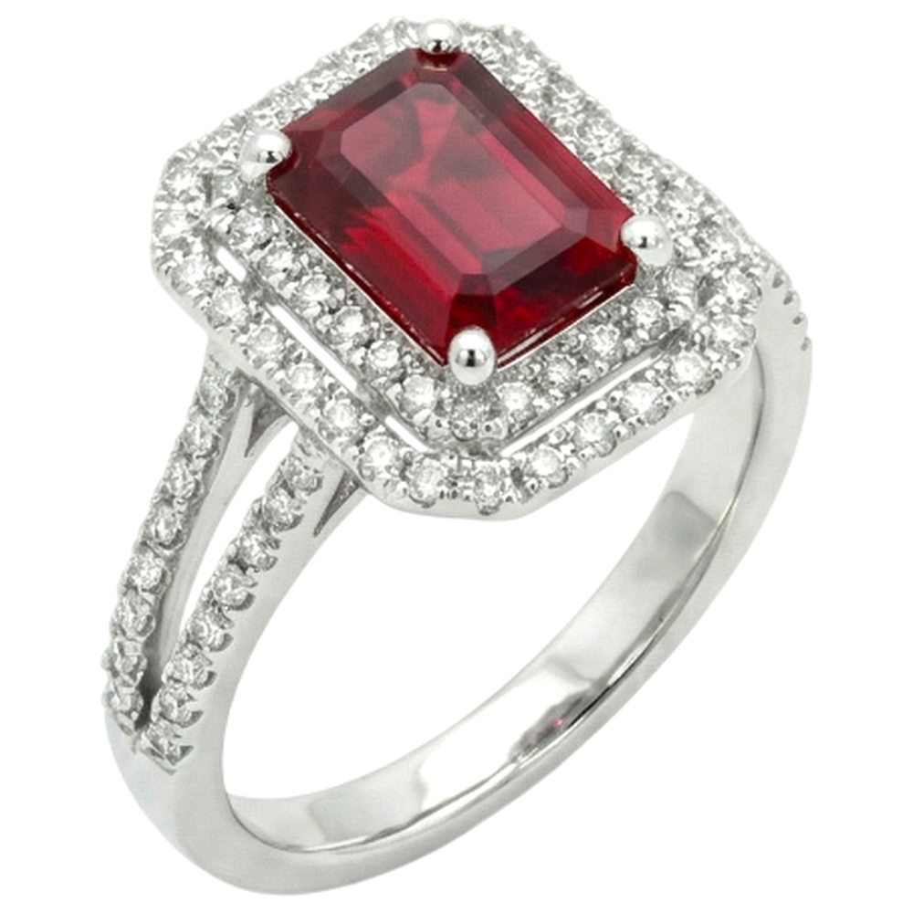 5 Karat Smaragdschliff Rubin und Aus der Erde Abgebauter Natürlicher Diamant Ring Weißgold 14K Schmuck