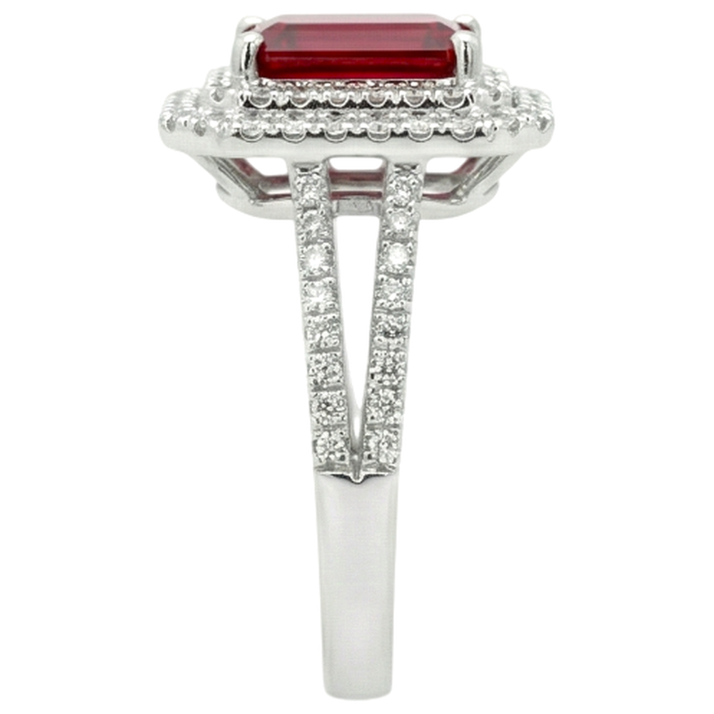 5 Karat Smaragdschliff Rubin und Aus der Erde Abgebauter Natürlicher Diamant Ring Weißgold 14K Schmuck