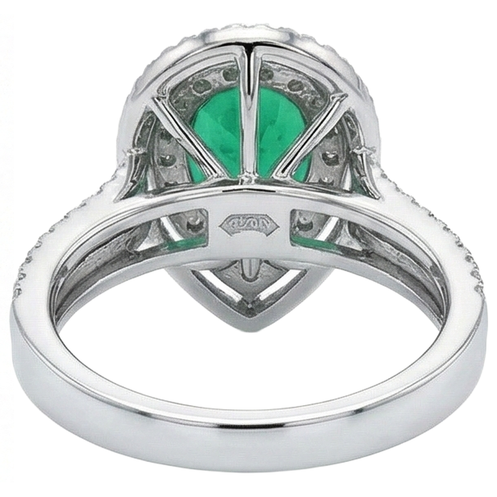 5 Karat wunderschöner birnengrüner Smaragd-Echtdiamantring aus 14 Karat Weiß- und Gelbgold