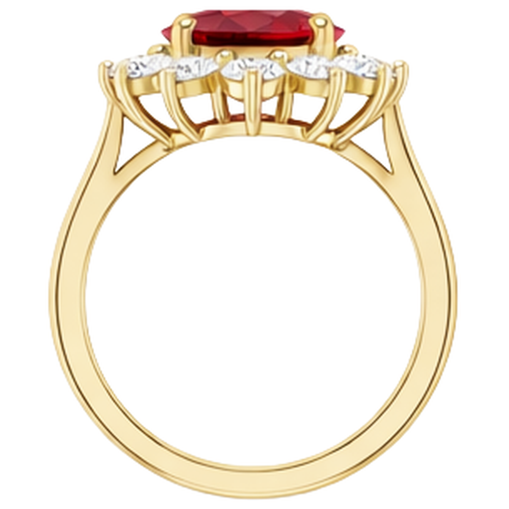 5 Kt Roter Rubin Aus der Erde Abgebauter Natürlicher Diamant Ehering 14K Gelbgold