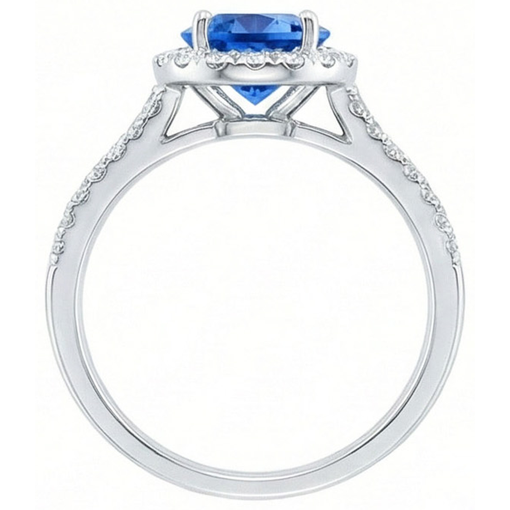 5 Kt. runder Ceylon Saphir mit Aus der Erde Abgebauter Natürlicher Diamanten Ring Weißgold 14K