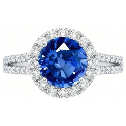 5 Kt. runder Ceylon Saphir mit Aus der Erde Abgebauter Natürlicher Diamanten Ring Weißgold 14K