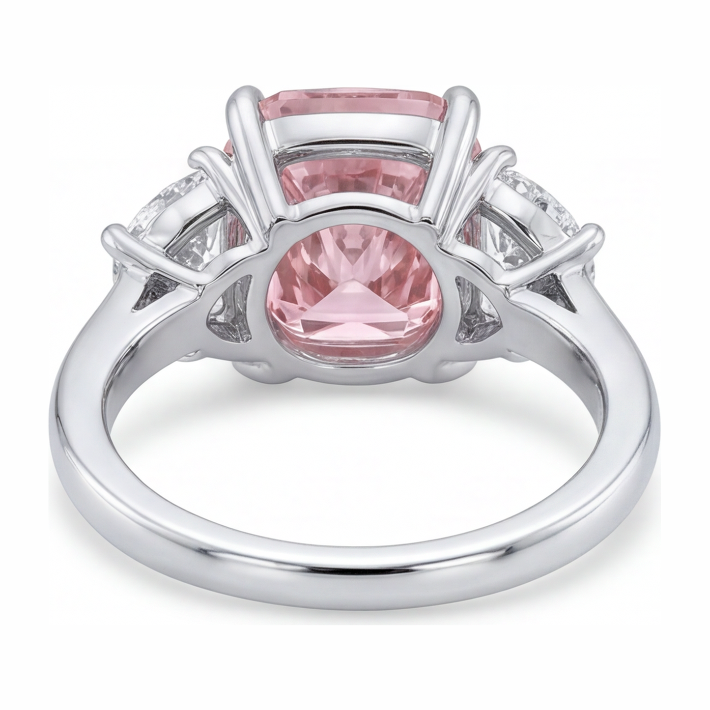 Dreistein-Ring mit rosa Diamant, 5 Karat, im Labor gezüchtet, Kissenschliff, 14 Karat Weißgold