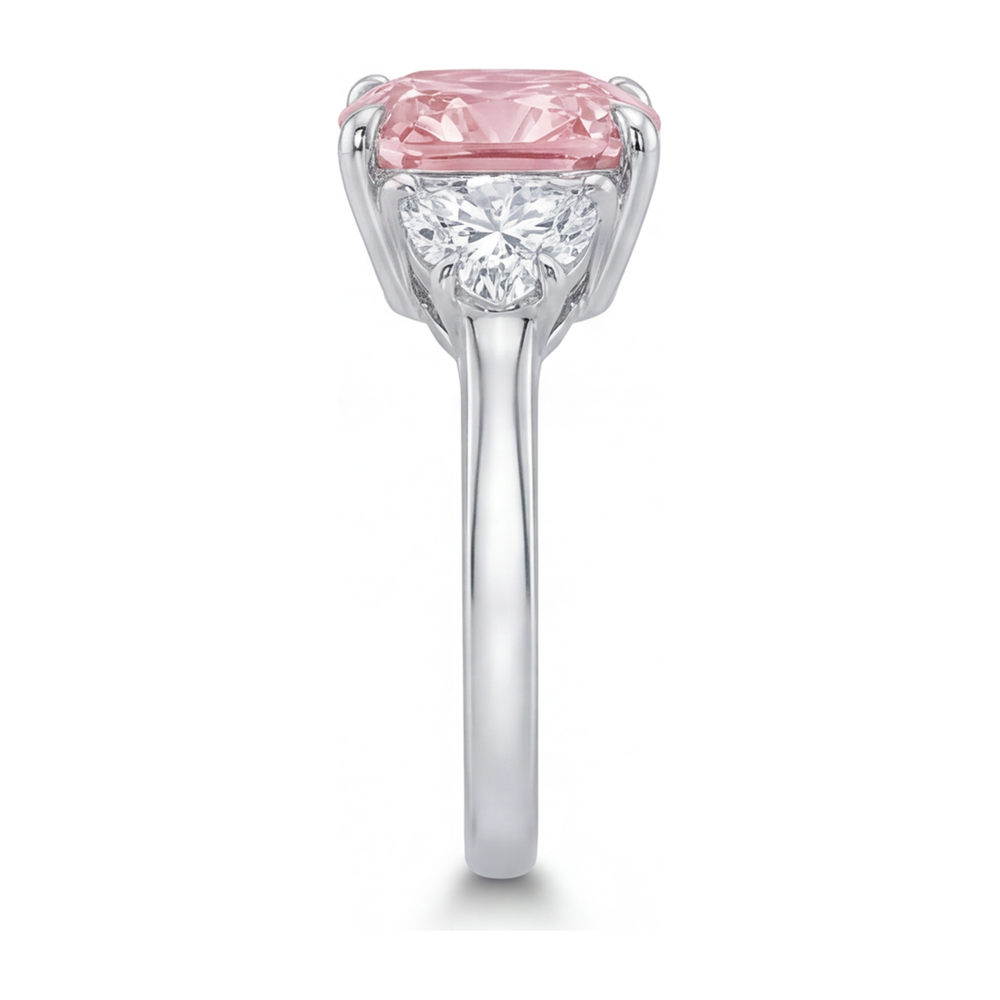 Dreistein-Ring mit rosa Diamant, 5 Karat, im Labor gezüchtet, Kissenschliff, 14 Karat Weißgold