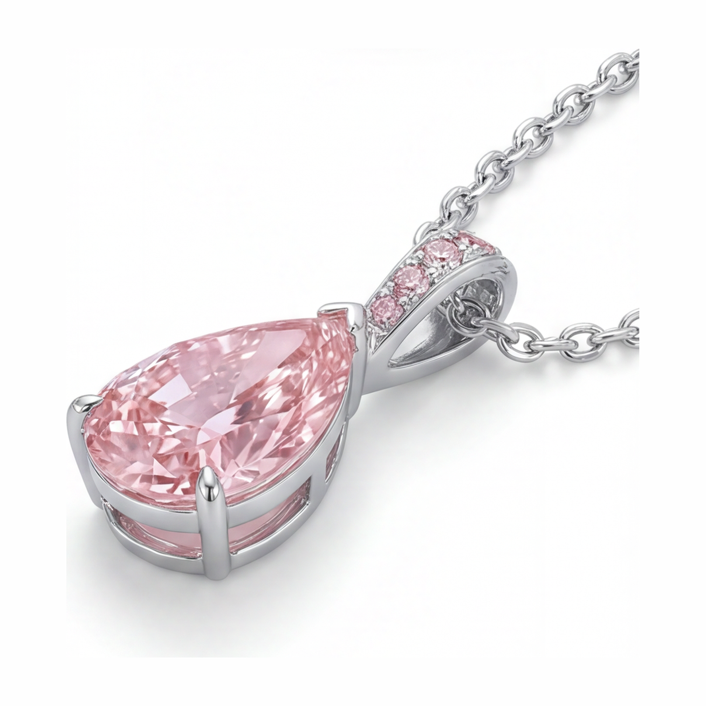 Halskette mit rosa Diamant-Anhänger 5 Karat im Labor gezüchtet Tropfenschliff Pavé Solitär 14 Karat Weißgold