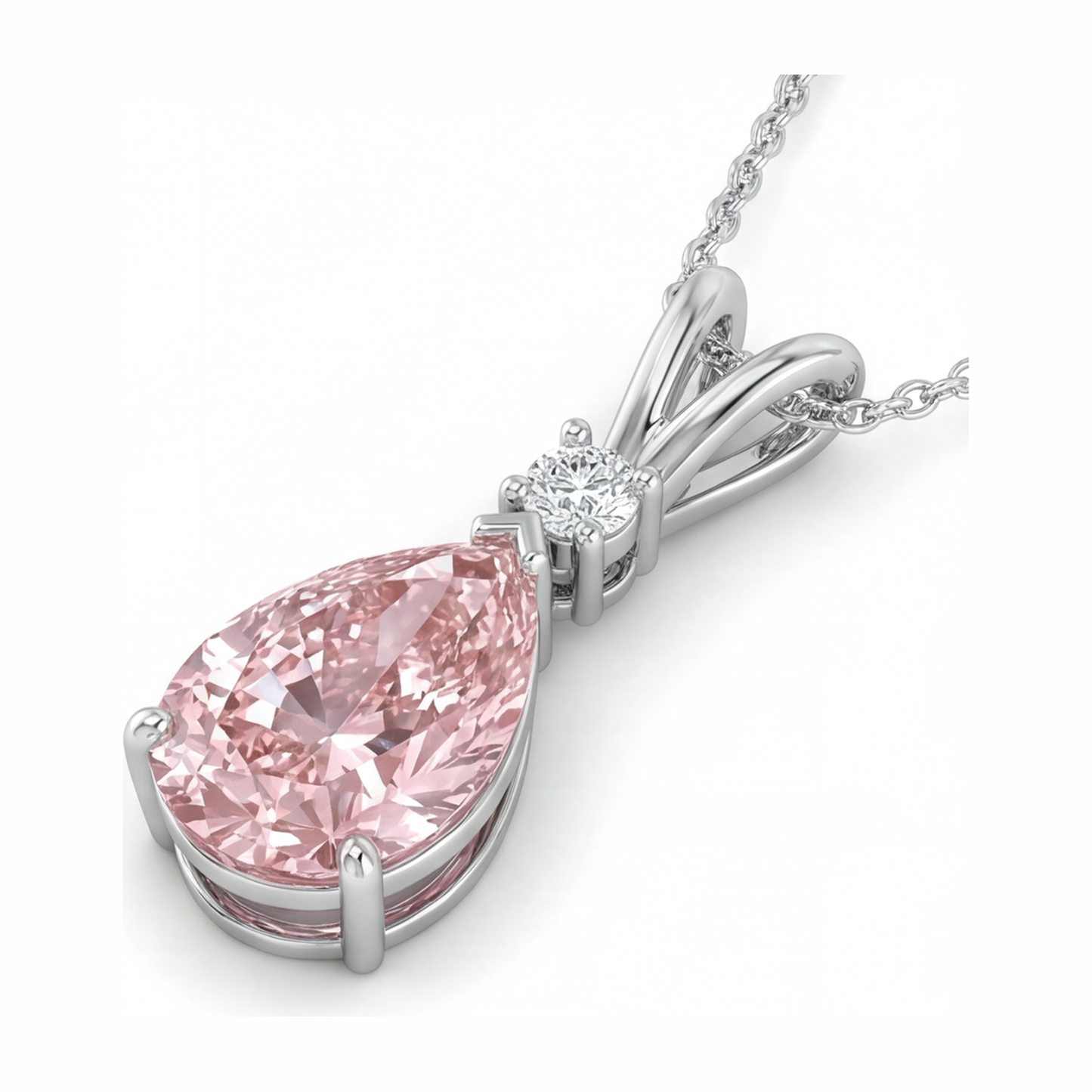 Halskette mit rosa Diamant, 5 Karat, im Labor gezüchtet, Tropfenschliff, Solitäranhänger mit geteilter Schiene, 14 Karat Weißgold