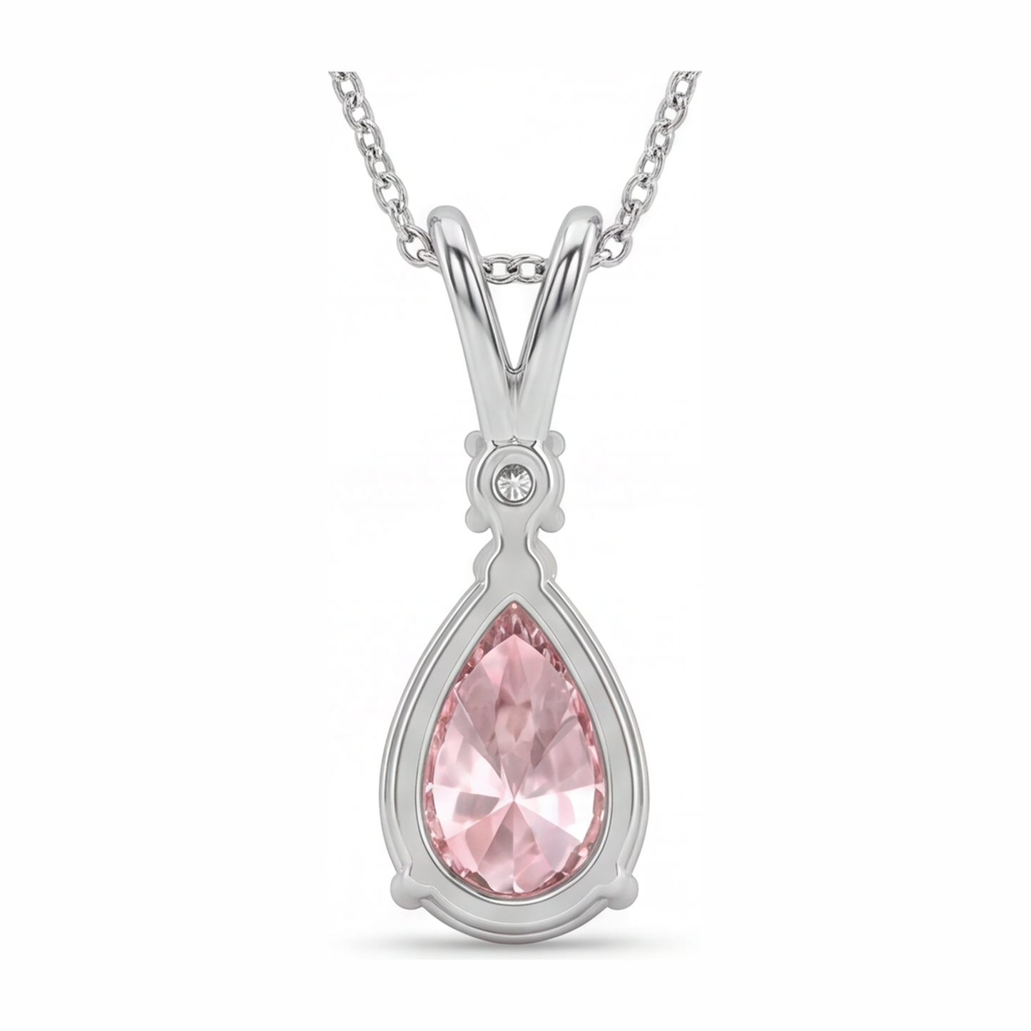 Halskette mit rosa Diamant, 5 Karat, im Labor gezüchtet, Tropfenschliff, Solitäranhänger mit geteilter Schiene, 14 Karat Weißgold