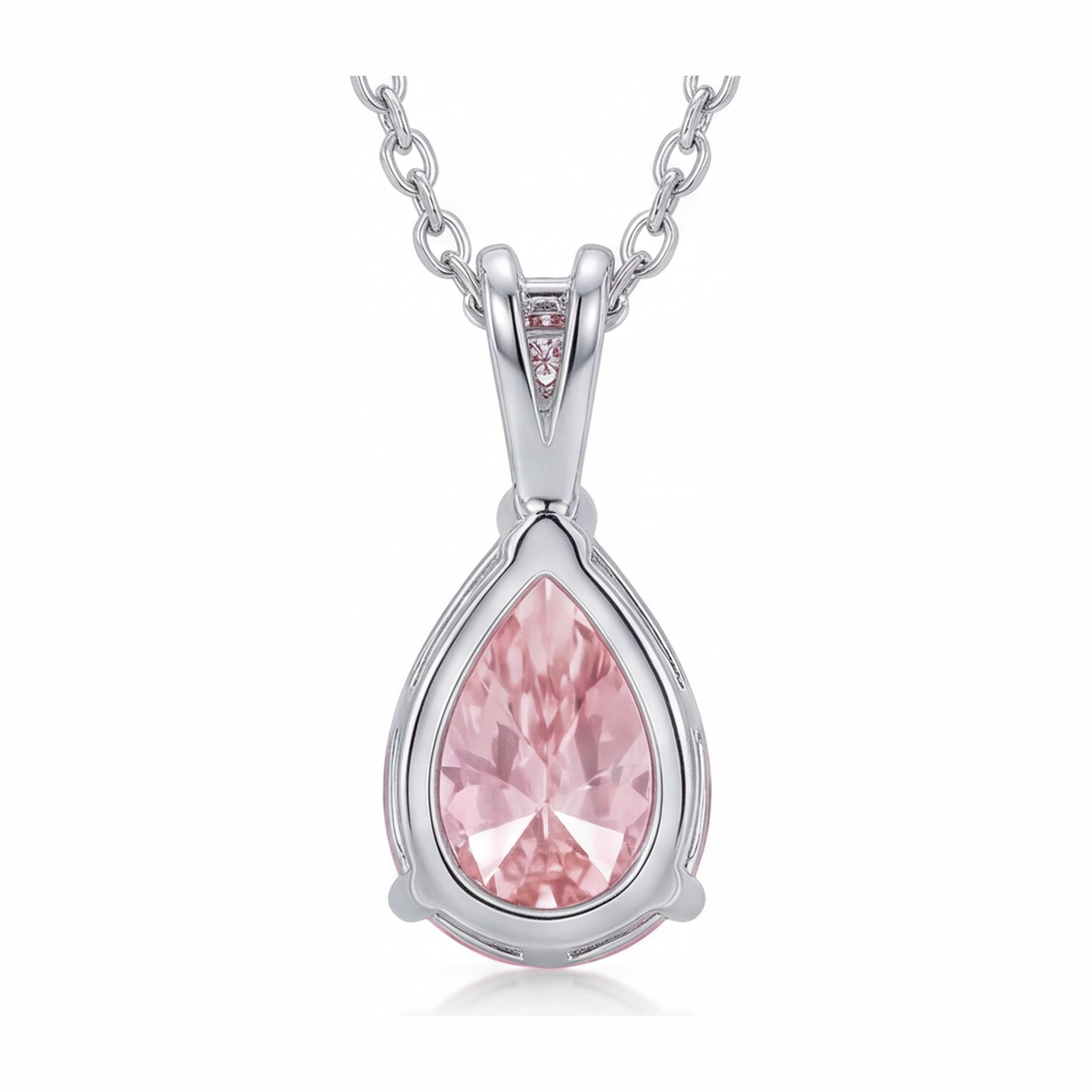 Halskette mit rosa Diamant-Anhänger 5 Karat im Labor gezüchtet Tropfenschliff Pavé Solitär 14 Karat Weißgold