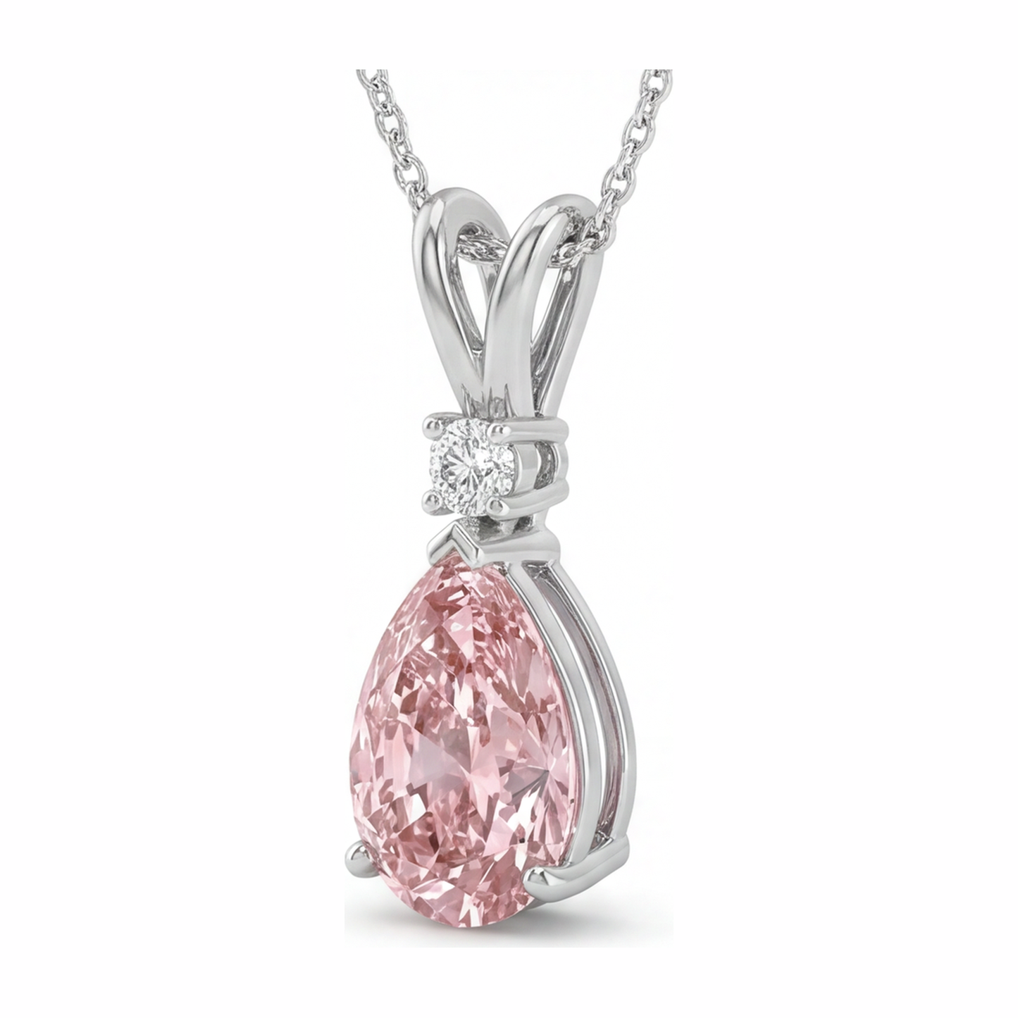 Halskette mit rosa Diamant, 5 Karat, im Labor gezüchtet, Tropfenschliff, Solitäranhänger mit geteilter Schiene, 14 Karat Weißgold
