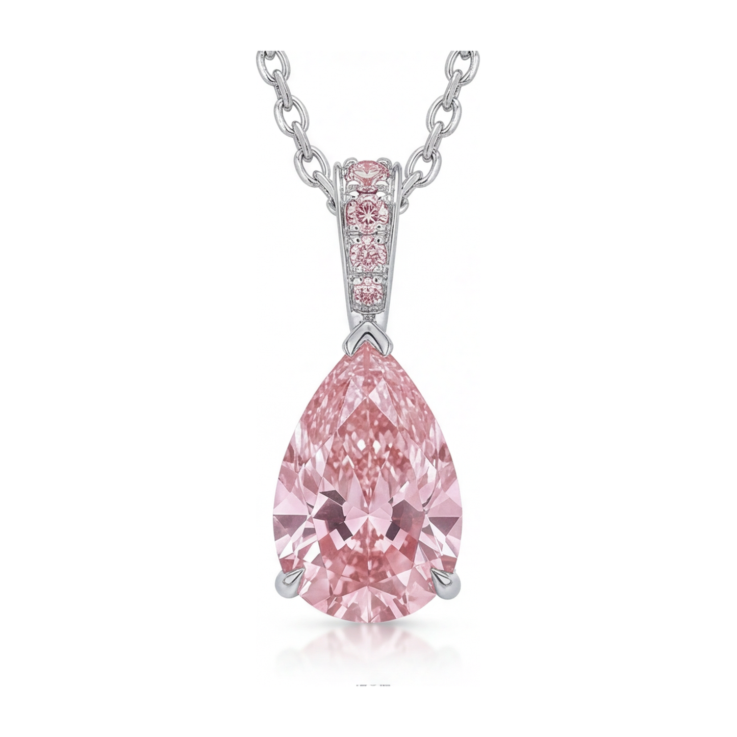 Halskette mit rosa Diamant-Anhänger 5 Karat im Labor gezüchtet Tropfenschliff Pavé Solitär 14 Karat Weißgold