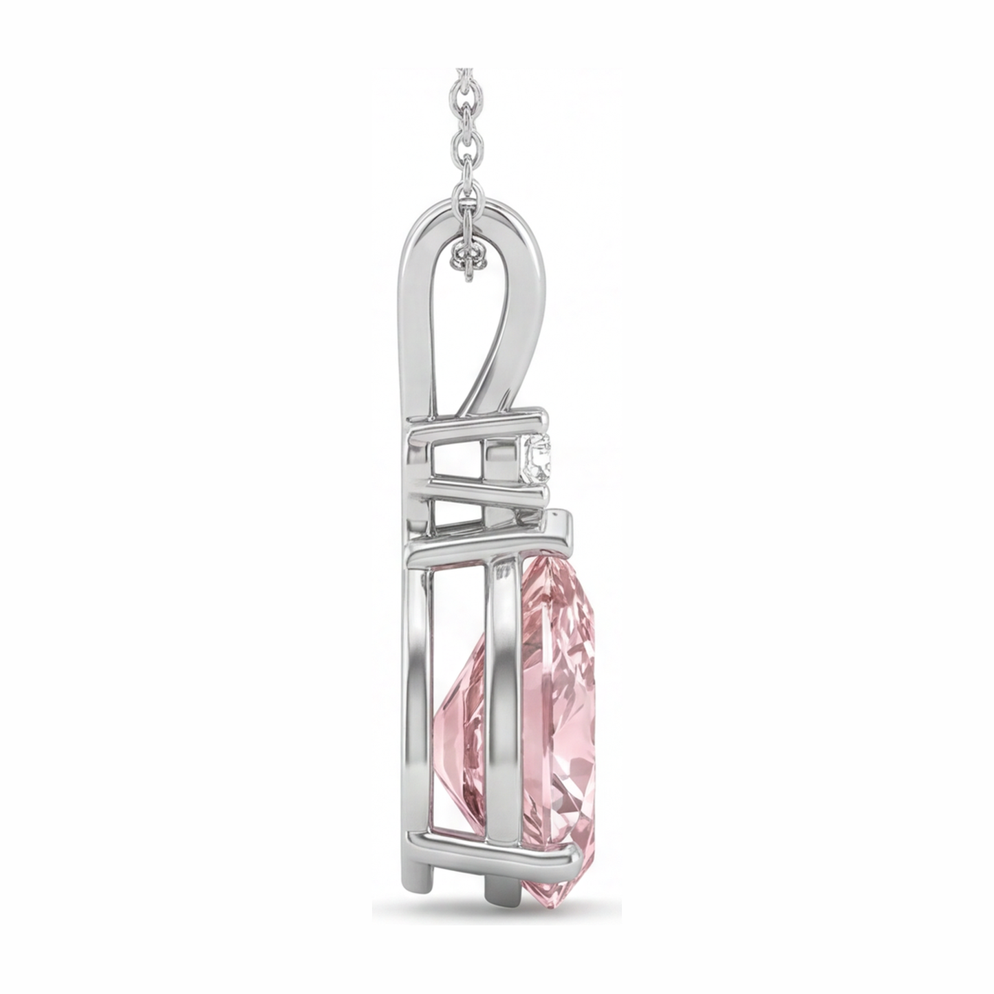 Halskette mit rosa Diamant, 5 Karat, im Labor gezüchtet, Tropfenschliff, Solitäranhänger mit geteilter Schiene, 14 Karat Weißgold