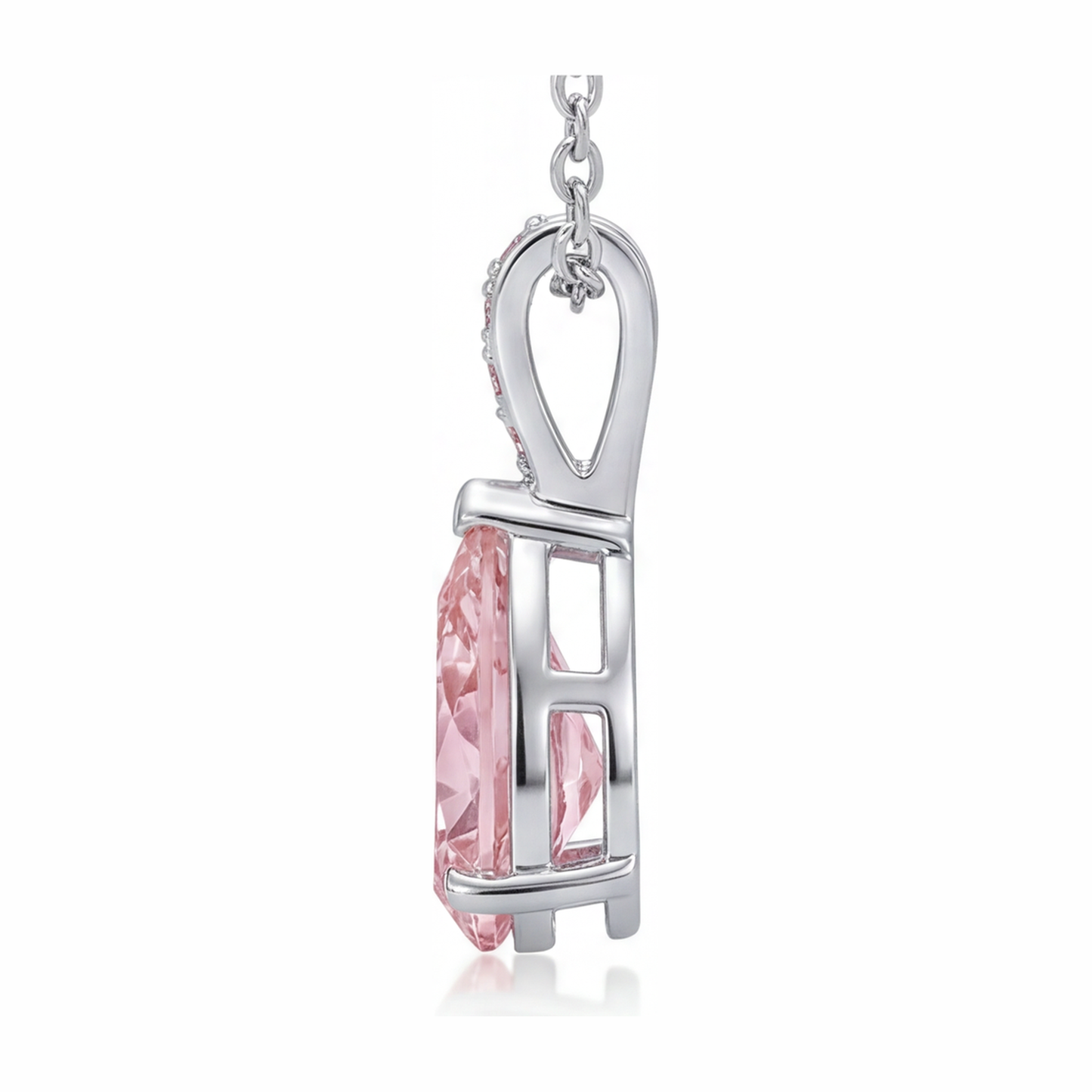 Halskette mit rosa Diamant-Anhänger 5 Karat im Labor gezüchtet Tropfenschliff Pavé Solitär 14 Karat Weißgold