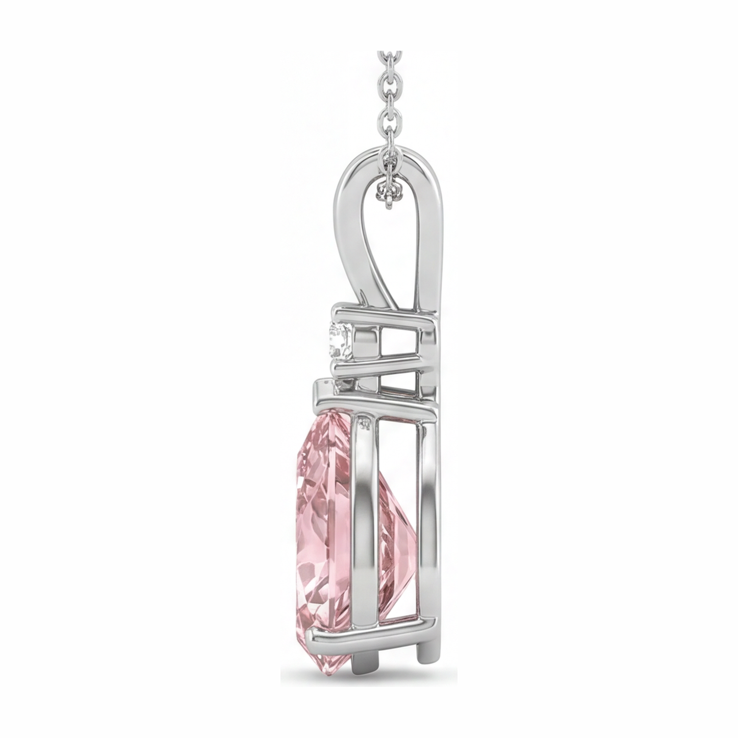 Halskette mit rosa Diamant, 5 Karat, im Labor gezüchtet, Tropfenschliff, Solitäranhänger mit geteilter Schiene, 14 Karat Weißgold