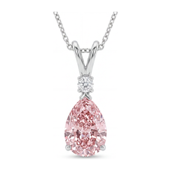 Halskette mit rosa Diamant, 5 Karat, im Labor gezüchtet, Tropfenschliff, Solitäranhänger mit geteilter Schiene, 14 Karat Weißgold