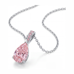 Halskette mit rosa Diamant-Anhänger 5 Karat im Labor gezüchtet Tropfenschliff Pavé Solitär 14 Karat Weißgold