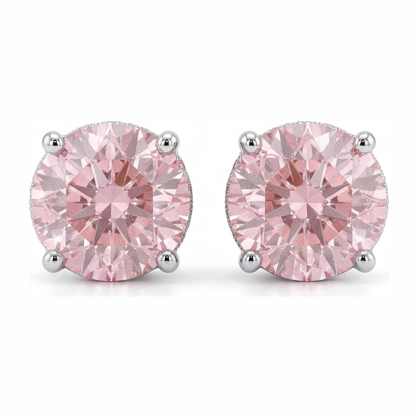 Im Labor gezüchtete rosa Diamant-Ohrringe 5 Karat rund versteckter Halo 14 Karat Weißgold