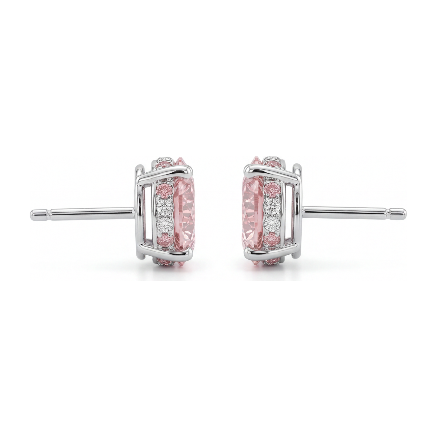 Im Labor gezüchtete rosa Diamant-Ohrringe 5 Karat rund versteckter Halo 14 Karat Weißgold