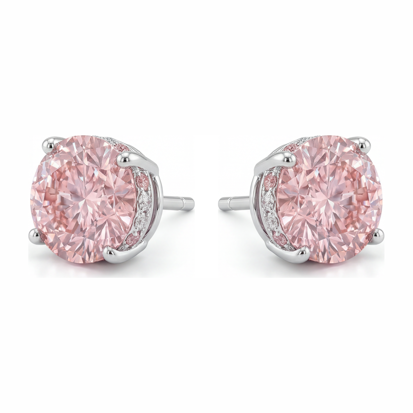 Im Labor gezüchtete rosa Diamant-Ohrringe 5 Karat rund versteckter Halo 14 Karat Weißgold