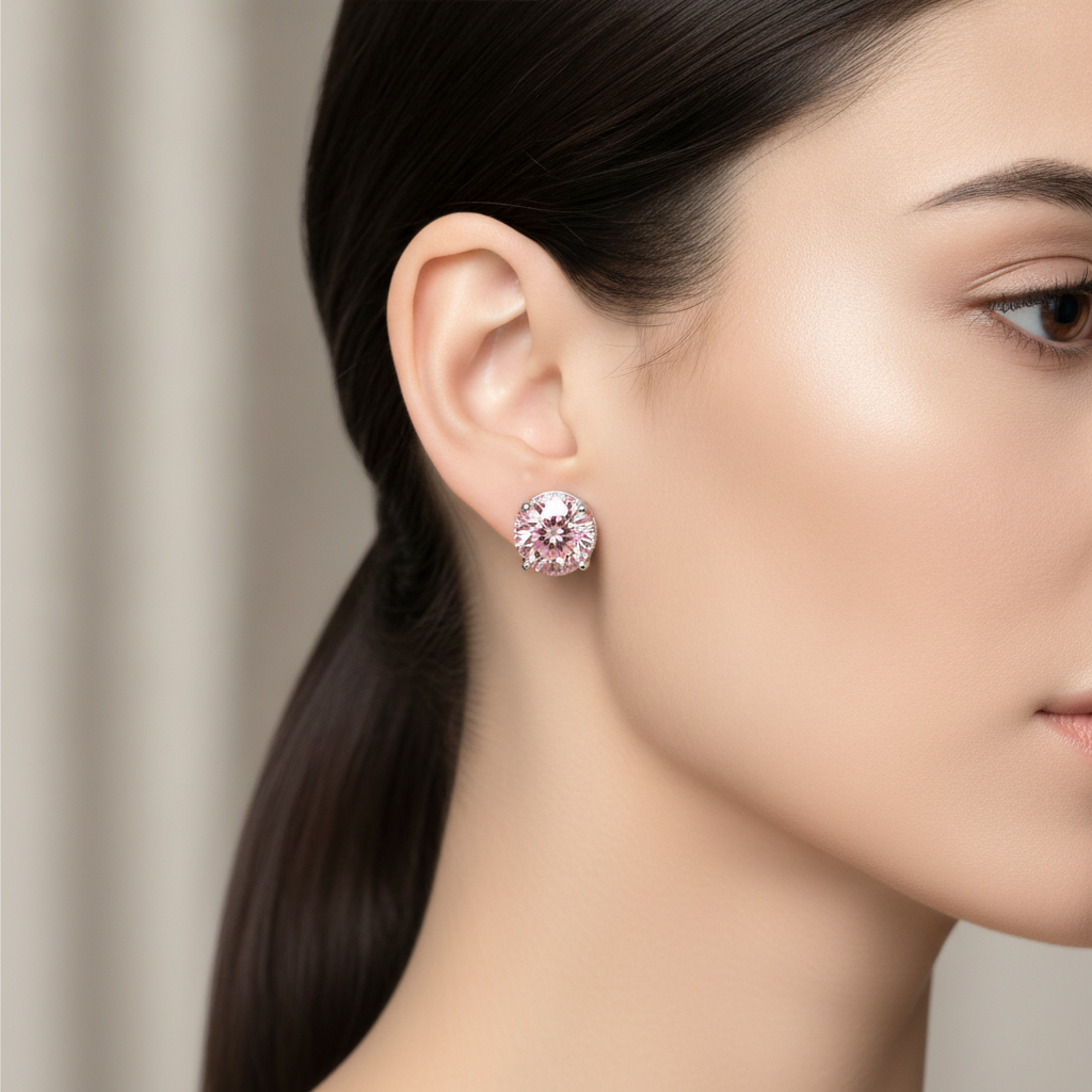 Im Labor gezüchtete rosa Diamant-Ohrringe 5 Karat rund versteckter Halo 14 Karat Weißgold