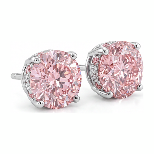 Im Labor gezüchtete rosa Diamant-Ohrringe 5 Karat rund versteckter Halo 14 Karat Weißgold