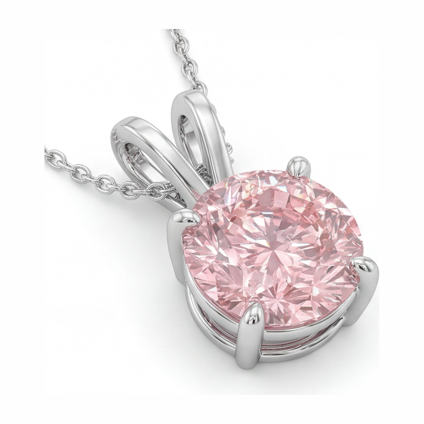 Halskette mit rosa Diamant, 5 Karat, runder Solitär-Anhänger, im Labor gezüchtet, 14 Karat Weißgold