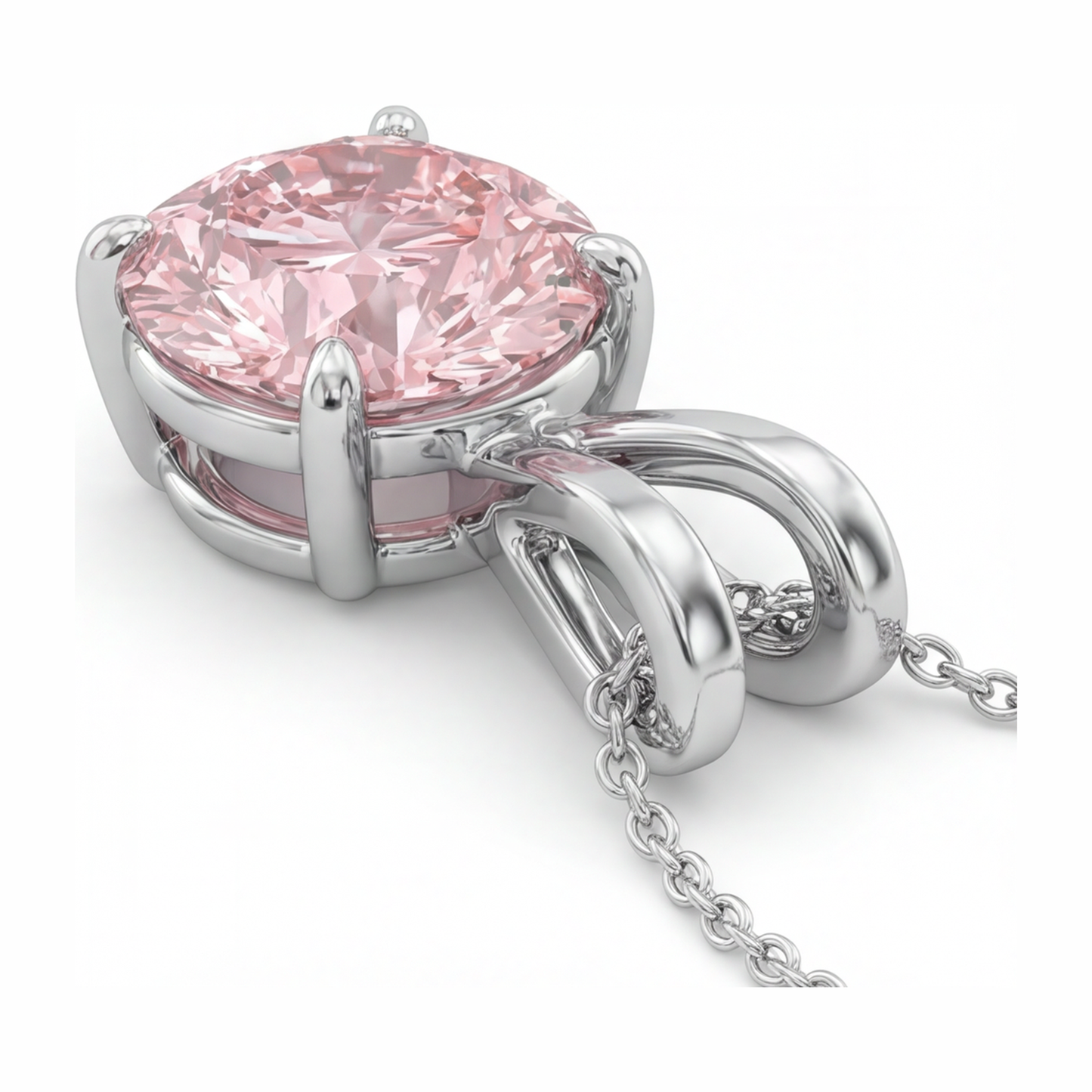 Halskette mit rosa Diamant, 5 Karat, runder Solitär-Anhänger, im Labor gezüchtet, 14 Karat Weißgold