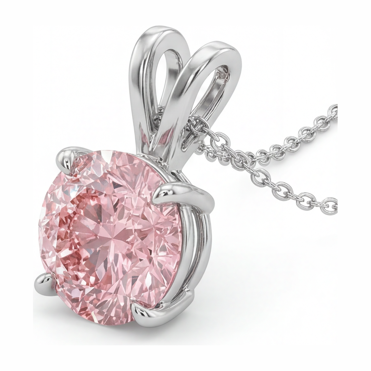 Halskette mit rosa Diamant, 5 Karat, runder Solitär-Anhänger, im Labor gezüchtet, 14 Karat Weißgold