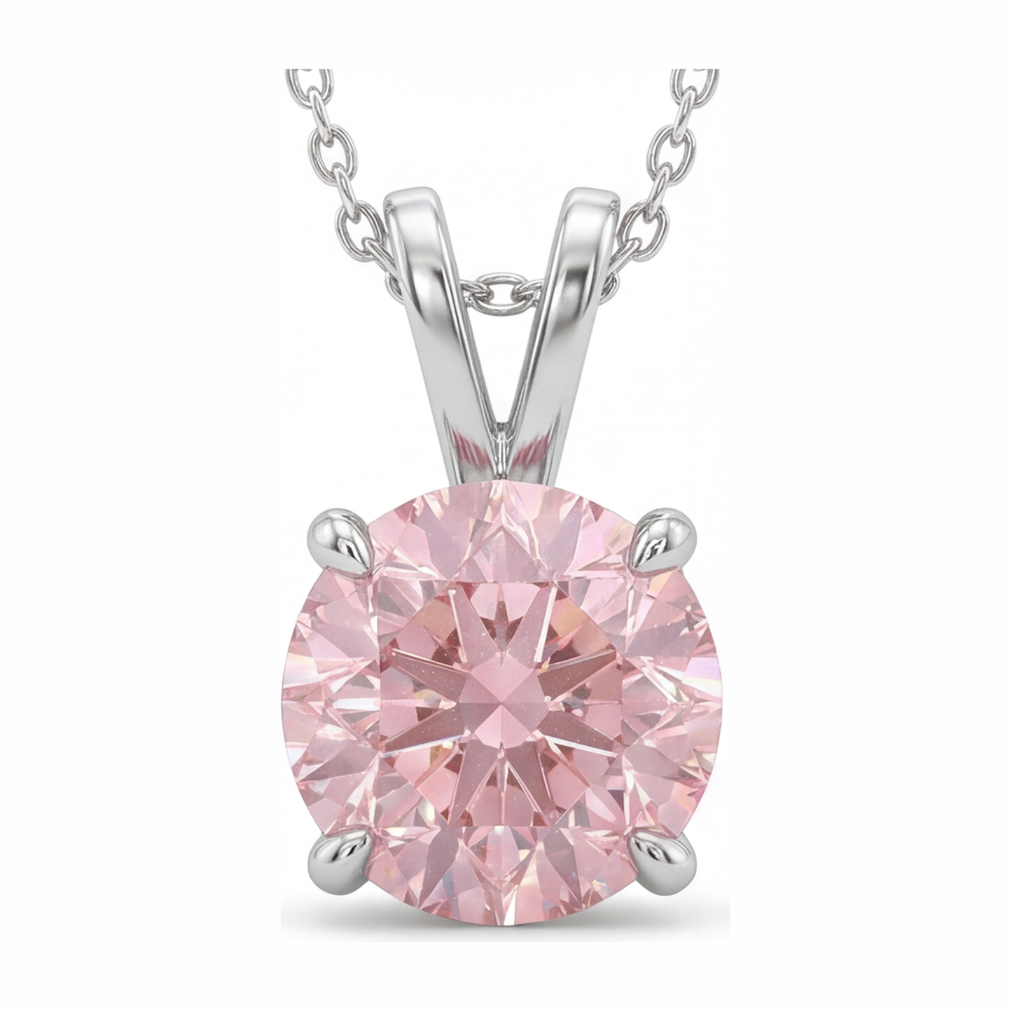Halskette mit rosa Diamant, 5 Karat, runder Solitär-Anhänger, im Labor gezüchtet, 14 Karat Weißgold