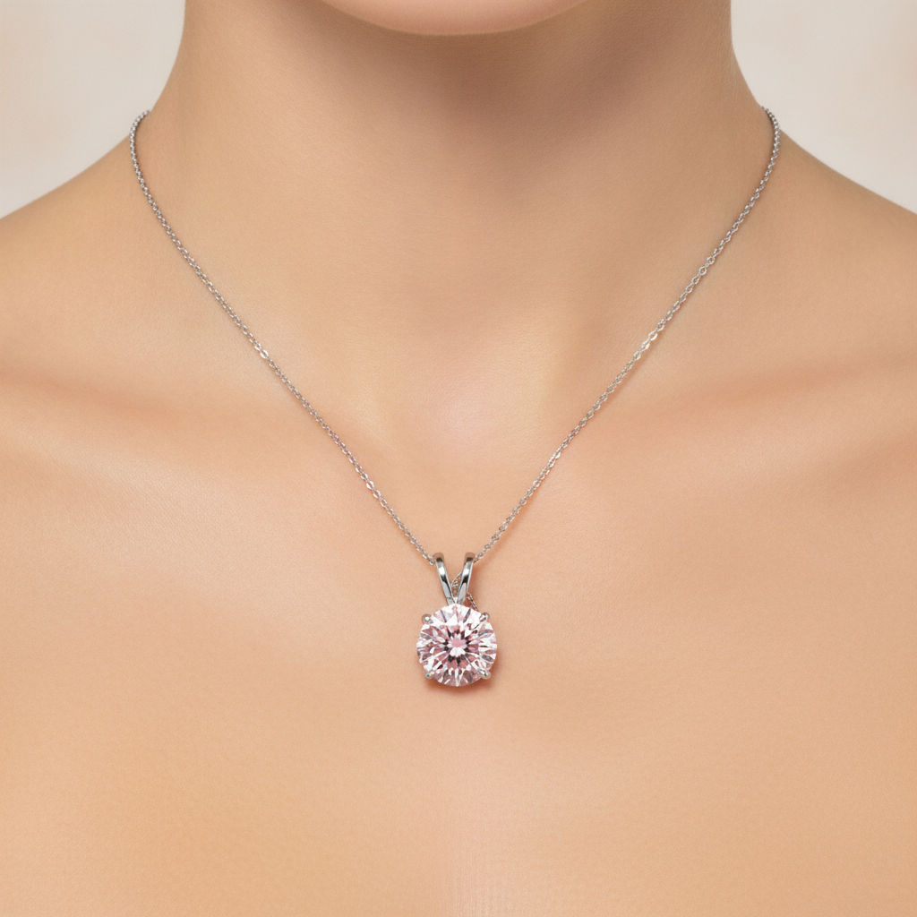 Halskette mit rosa Diamant, 5 Karat, runder Solitär-Anhänger, im Labor gezüchtet, 14 Karat Weißgold