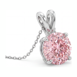 Halskette mit rosa Diamant, 5 Karat, runder Solitär-Anhänger, im Labor gezüchtet, 14 Karat Weißgold