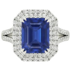5 ct. Blauer Saphir mit Aus der Erde Abgebauter Natürlicher Diamantring Solitär mit Akzenten Schmuck
