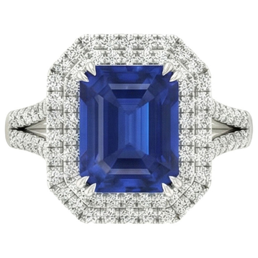 5 ct. Blauer Saphir mit Aus der Erde Abgebauter Natürlicher Diamantring Solitär mit Akzenten Schmuck