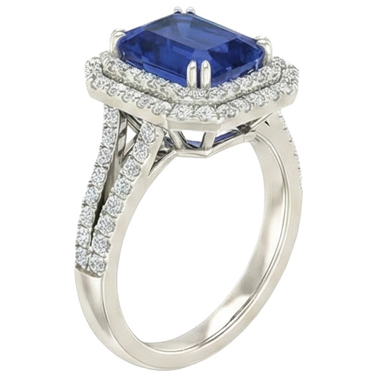 5 ct. Blauer Saphir mit Aus der Erde Abgebauter Natürlicher Diamantring Solitär mit Akzenten Schmuck