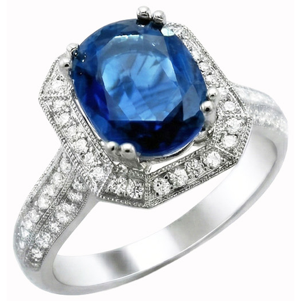 5 ct. Ceylon Saphir mit Aus der Erde Abgebauter Natürlicher Diamanten Verlobungsring Weißgold 14K