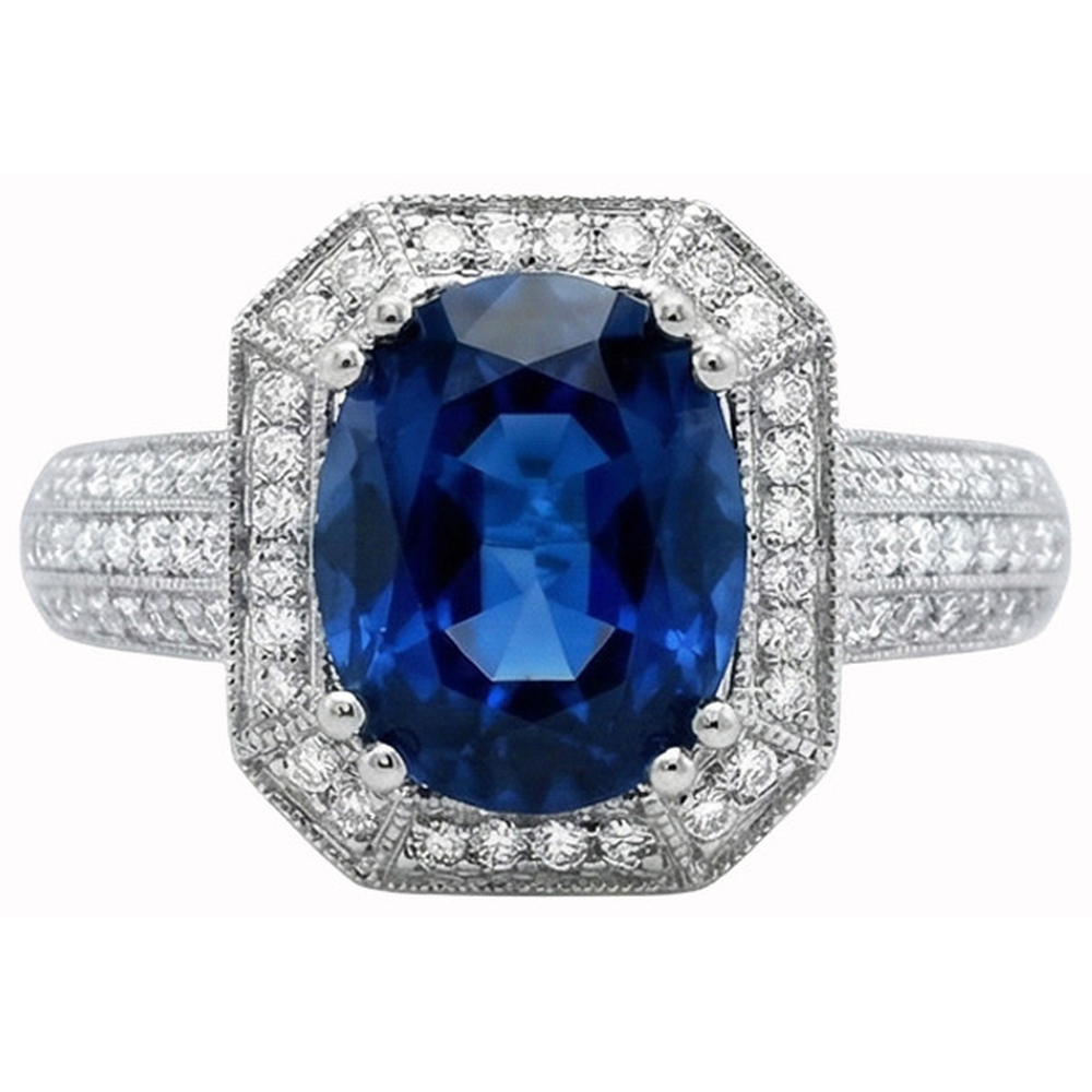 5 ct. Ceylon Saphir mit Aus der Erde Abgebauter Natürlicher Diamanten Verlobungsring Weißgold 14K