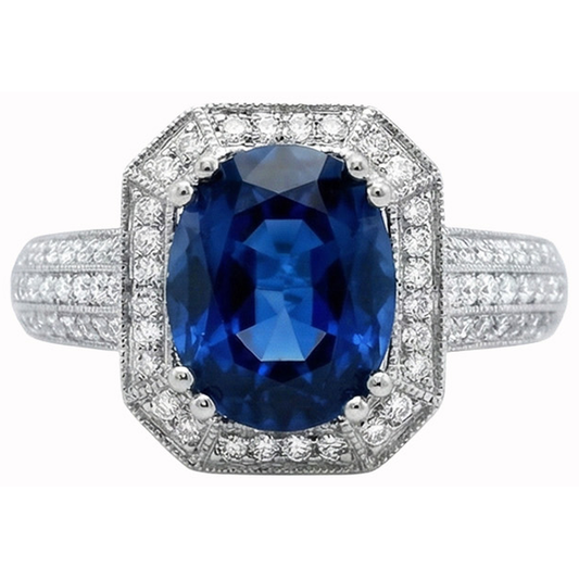 5 ct. Ceylon Saphir mit Aus der Erde Abgebauter Natürlicher Diamanten Verlobungsring Weißgold 14K