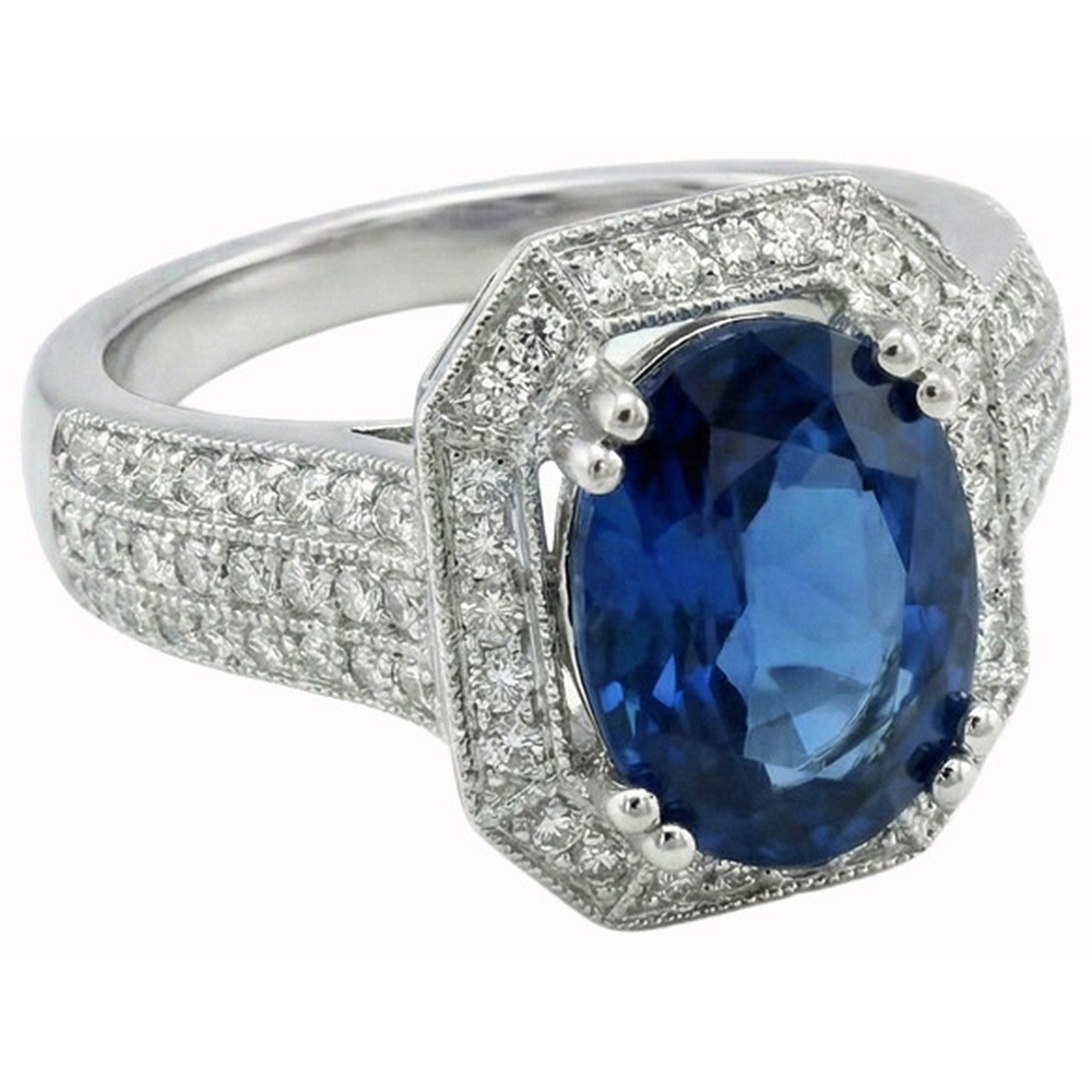 5 ct. Ceylon Saphir mit Aus der Erde Abgebauter Natürlicher Diamanten Verlobungsring Weißgold 14K