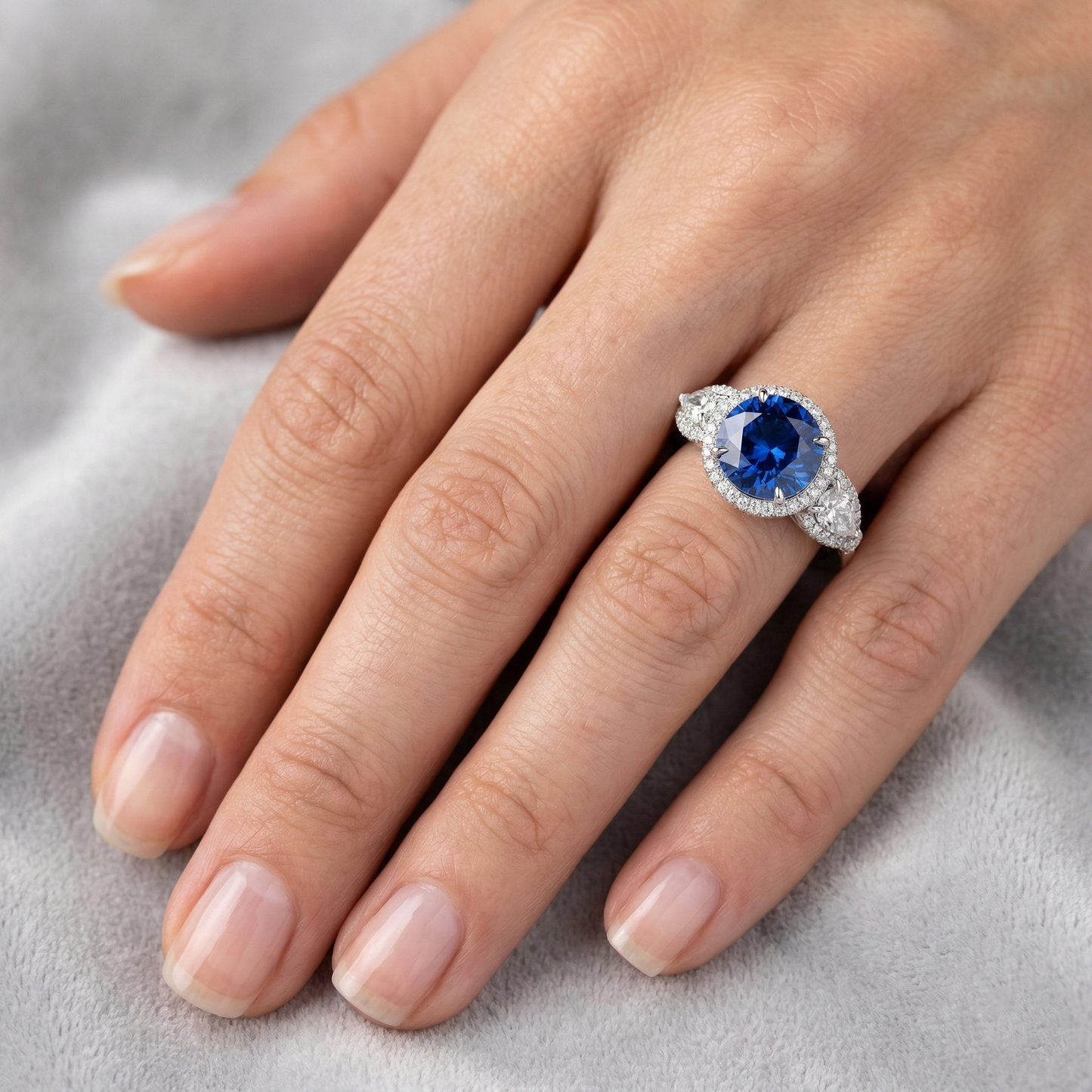 echter marquise saphir 5.30Karat ring mit Diamantbesatz