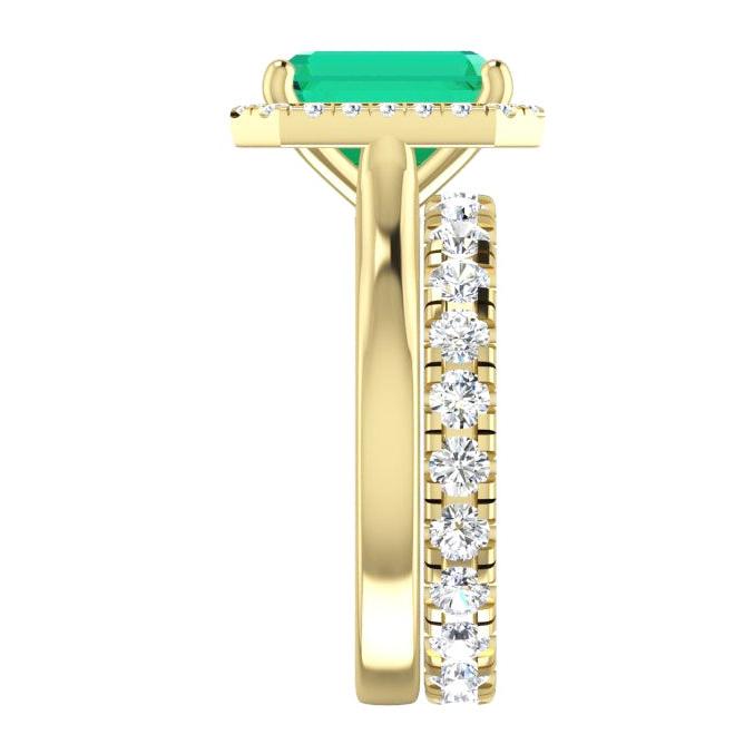 5 Karat Halo Grüner Smaragd Ring Set