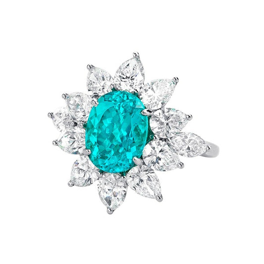5 Karat Paraiba-Turmalin-Ring mit birnenförmigem Halo