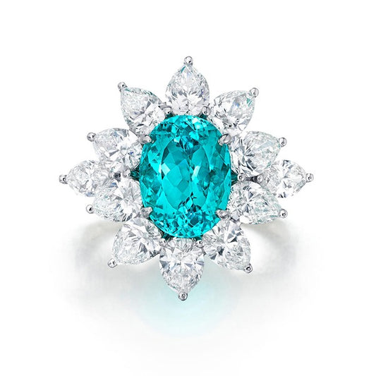 5 Karat Paraiba-Turmalin-Ring mit birnenförmigem Halo