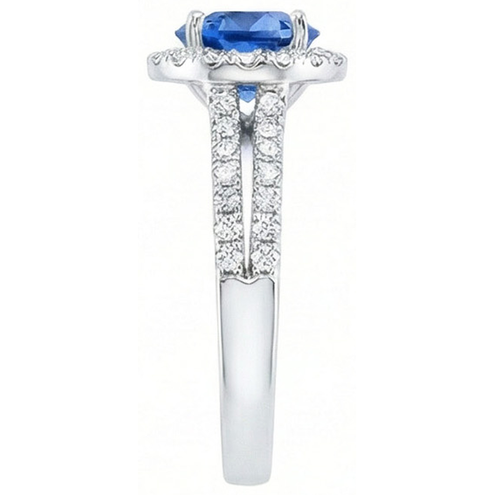 5 Kt. runder Ceylon Saphir mit Aus der Erde Abgebauter Natürlicher Diamanten Ring Weißgold 14K