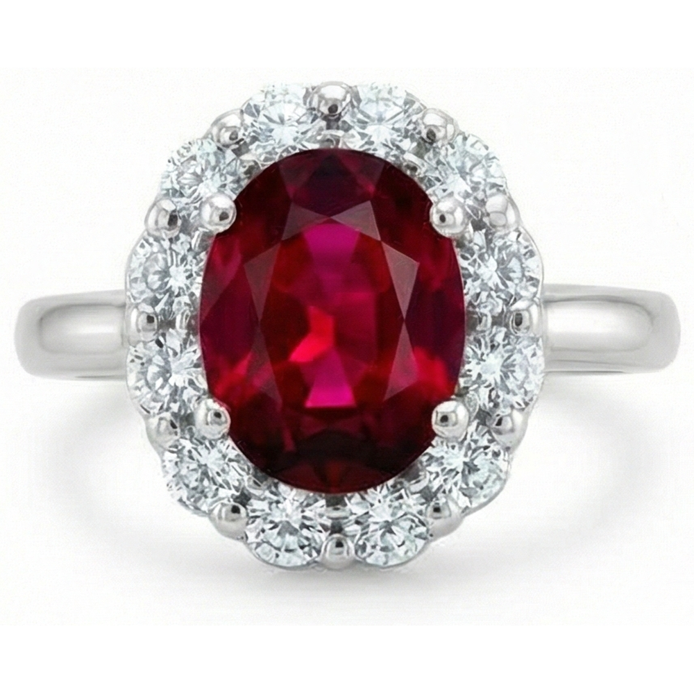 5,25 Karat Rubin mit Halo Aus der Erde Abgebauter Natürlicher Diamant Ehering Weißgold 14K