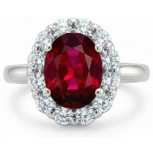 5,25 Karat Rubin mit Halo Aus der Erde Abgebauter Natürlicher Diamant Ehering Weißgold 14K