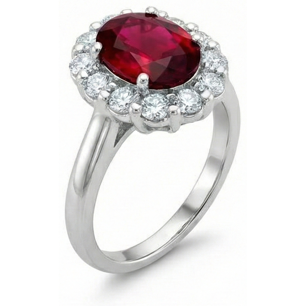 5,25 Karat Rubin mit Halo Aus der Erde Abgebauter Natürlicher Diamant Ehering Weißgold 14K